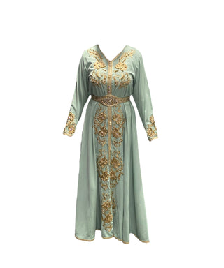 Kaftan avondjurk feestjurk met riem | Mint Groen