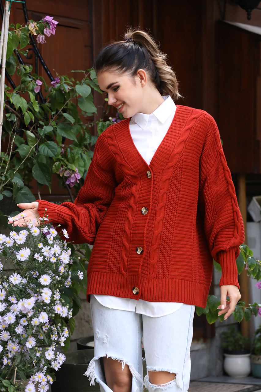 Bsemax Effen Gebreide Damesjas Met Knopen, Herfst- En Wintertrui