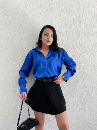 Satijnen Overhemd Blouse Dames | Blauw