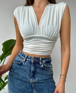 Crop top blouse elastisch voor dames wit