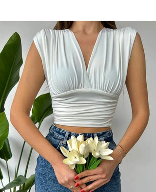 Crop top blouse elastisch voor dames wit