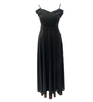 Avond-Feest maxi jurk lang met V-hals open schouder A-lijn feestjurk | Zwart