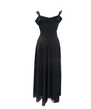 Avond-Feest maxi jurk lang met V-hals open schouder A-lijn feestjurk | Zwart