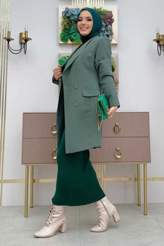 Blazer lang met dubbele rij knopen | Groen