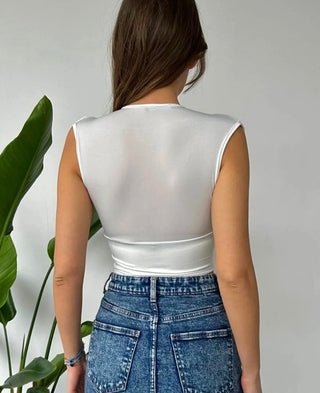 Crop top blouse elastisch voor dames wit