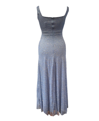 Avond-Feest maxi jurk lang met U-hals | Blauw
