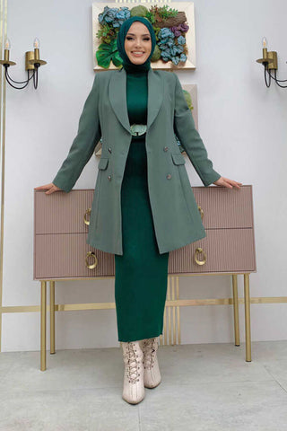 Blazer lang met dubbele rij knopen | Groen