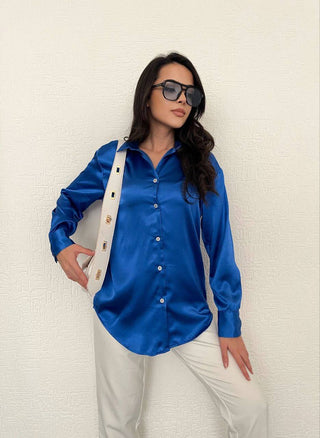 Satijnen Overhemd Blouse Dames | Blauw