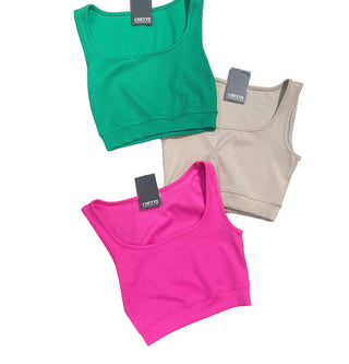 Crop top geribbelde stof diverse kleuren