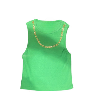 Dames crop top hemd geribbeld met gouden ketting ronde hals groen