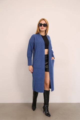 Damesvest lang met zakken Blauw