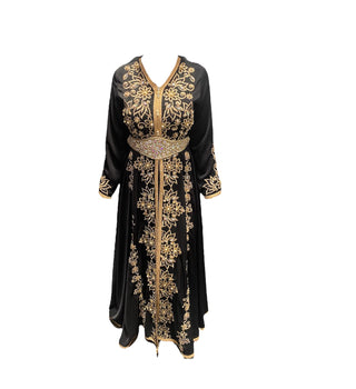 Kaftan avondjurk feestjurk met riem | Zwart