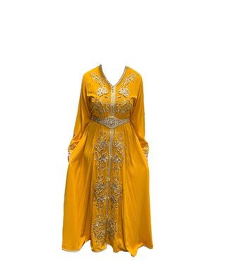 Kaftan avondjurk feestjurk met riem | Geel