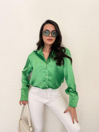 Satijnen Overhemd Blouse Dames | Groen