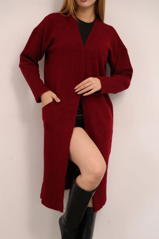 Damesvest lang met zakken | Donker Rood