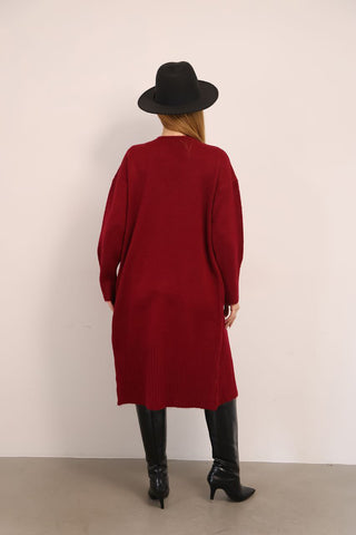 Damesvest lang met zakken | Donker Rood