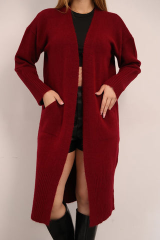 Damesvest lang met zakken | Donker Rood