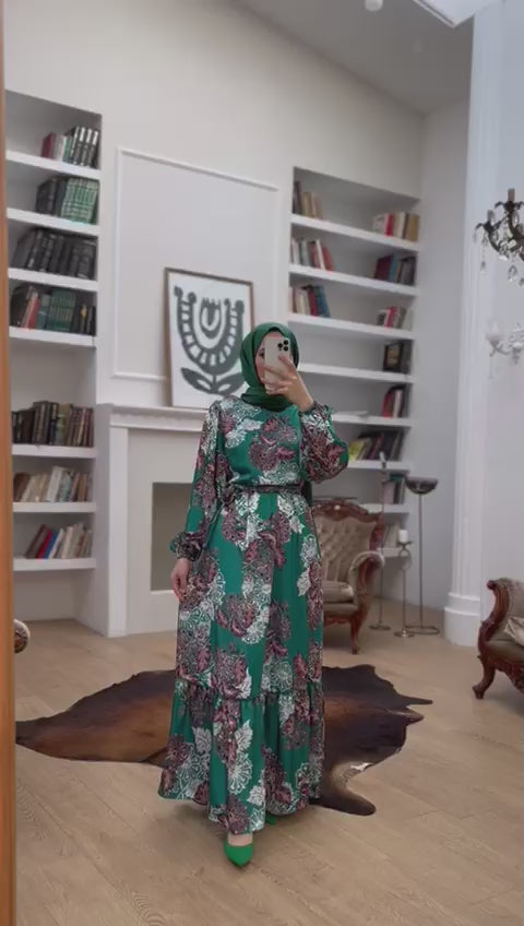 groen-damesjurk-lang-met-riem-hijab-cheyysmode-video