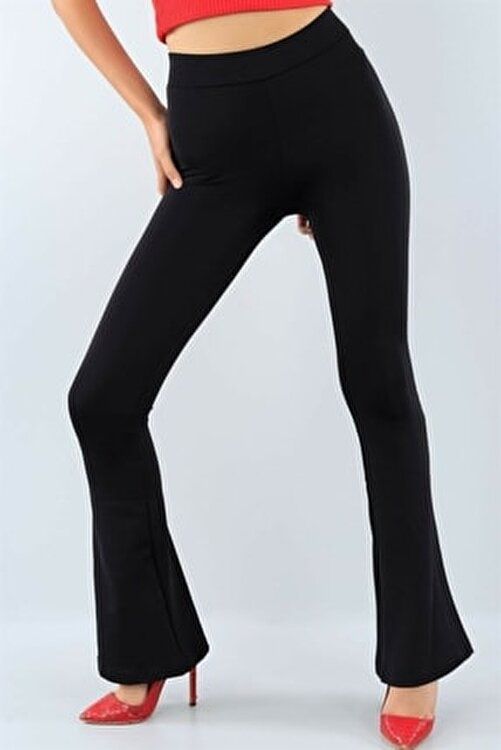 Broek dames met wijde pijp cr pe Zwart