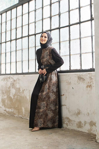 zwart_bruin_zebra_hijab_jurk_lang_cheyys