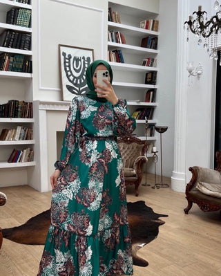 groen-damesjurk-lang-met-riem-hijab-cheyysmode