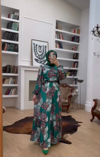 groen-damesjurk-lang-met-riem-hijab-cheyysmode