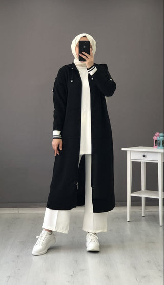 Damesvest-lang-met-rits-hijab-Zwart-cheyys-mode-online