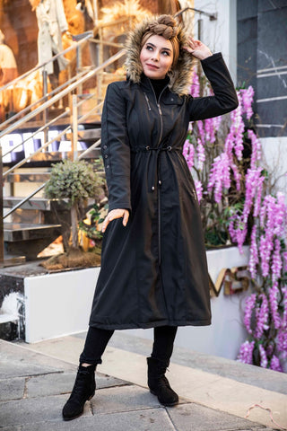 Zwarte lange winterjas voor dames - CHEYYS Mode