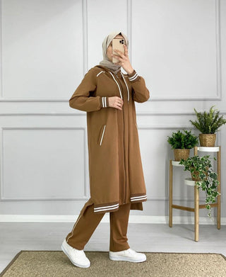 Hijab kleding 2-delig-combipak-broek-en-jasje-Licht bruin- Cheyys mode
