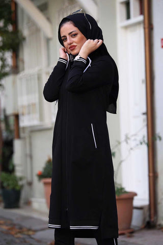 Hijab kleding combi broek en Vest. kleur zwart Cheyys mode