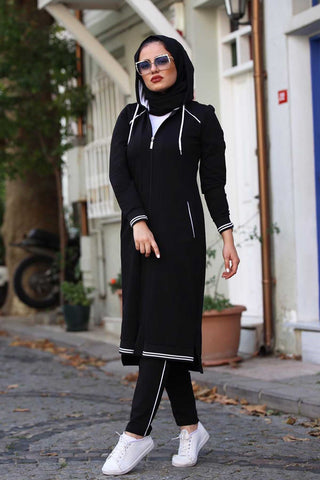 Hijab combi broek en Vest. kleur zwart Cheyys mode