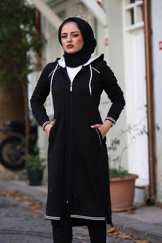 Hijab combi broek en Vest. kleur zwart Cheyys mode