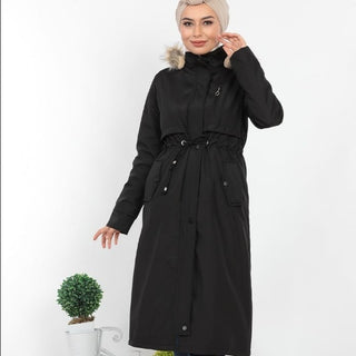 Zwarte lange winterjas voor dames - CHEYYS Mode